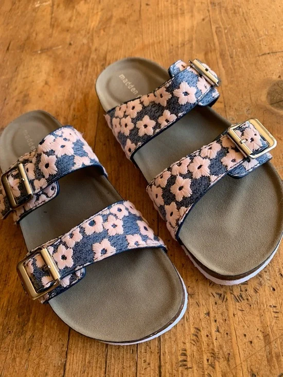 Madden Girl Pink Floral Double-Buckle Slide Sandals - Picture 4 of 16